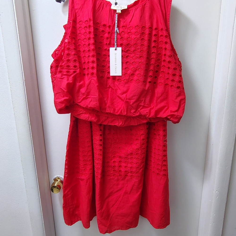 Jennifer And Grace Red Sleeveless Eyelet 2 Piece Set